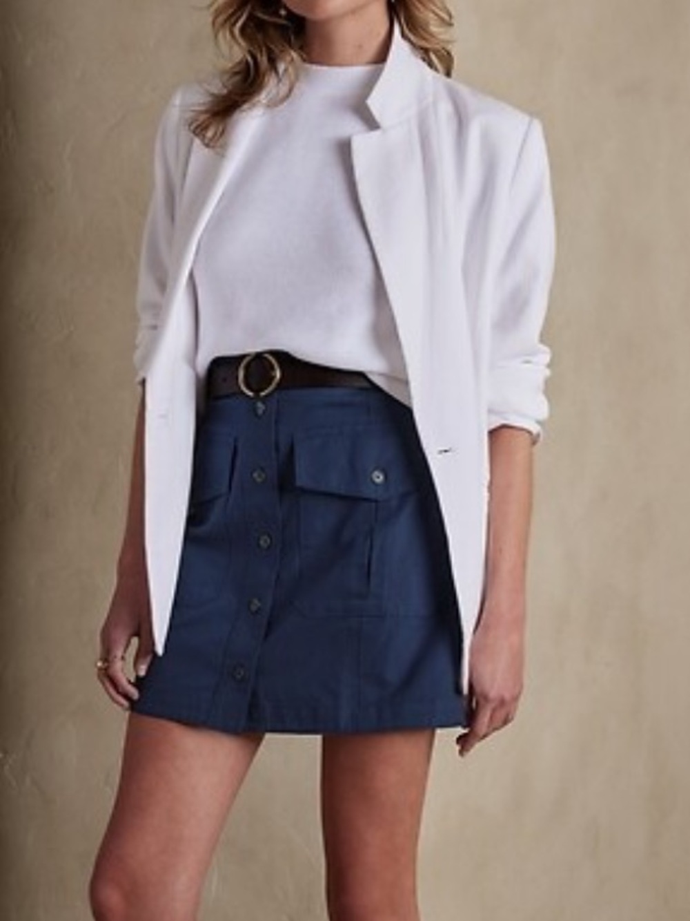 Banana Republic Steppe linen blend cargo mini skirt pockets blue navy 6 small
